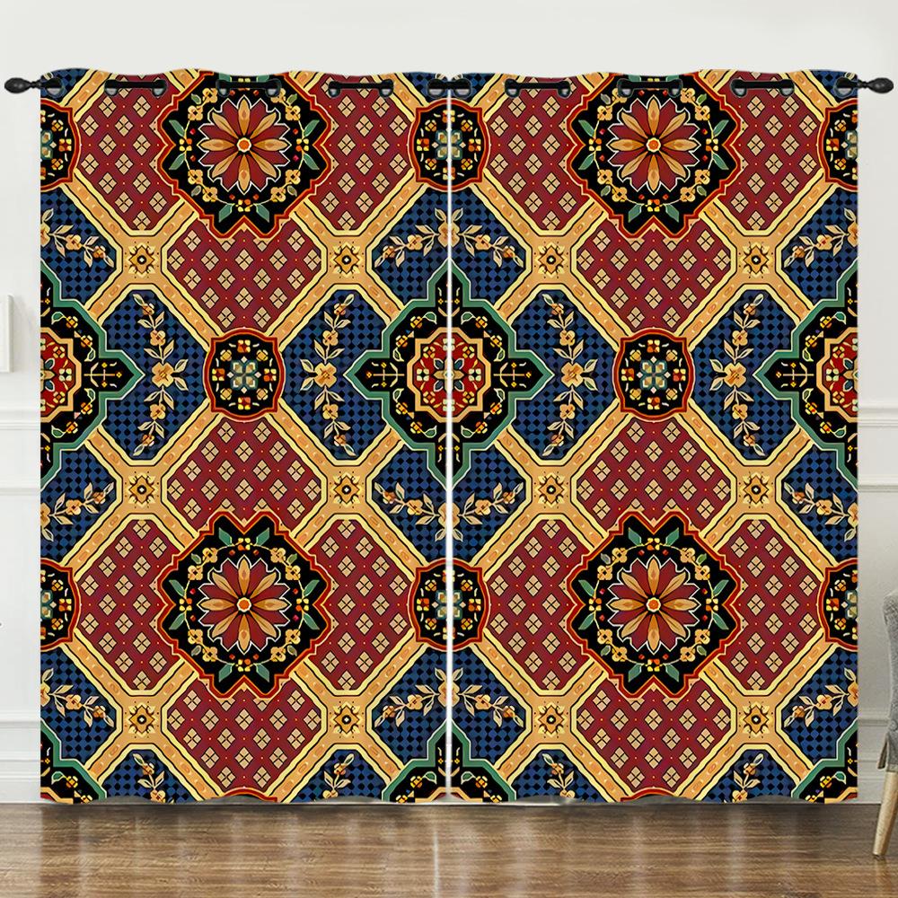 Curtain Ethnic Style 3D Digital Printing Blackout Curtain Punching