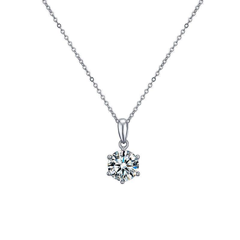 Sterling Silver 925 Moissanite Necklace: Classic Six-Prong European & American Style Women's Colored Diamond Pendant