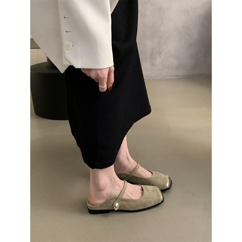 Baotou Half Slippers Female Summer Fairy New Korean Version Temperament Casual Gentle Evening Breeze with Skirt Flat-bottomed Muller Single Shoes