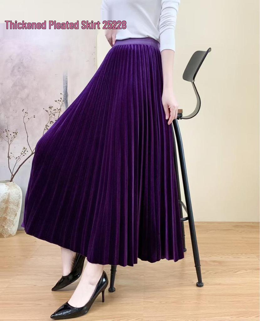 2025 Winter Samt Faltenrock Übergröße: Mittellang, Hohe Taille, Schlankmachend, Lockerer Schnitt für Damen