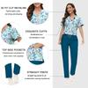 Printed Scrub Uniform Set V Neck Short Sleeves Pockets Top Medical Soft Scrub Pants Sets Nurse Surgical Uniforms Woman