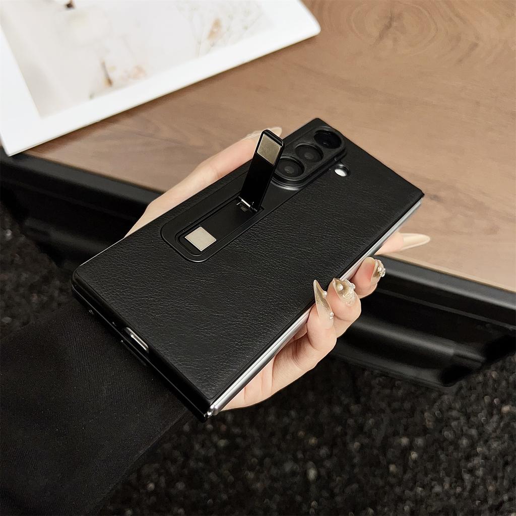 For Samsung Galaxy Z Fold7 5G Case Kickstand Crazy Horse Texture PU Leather + PC Phone Cover