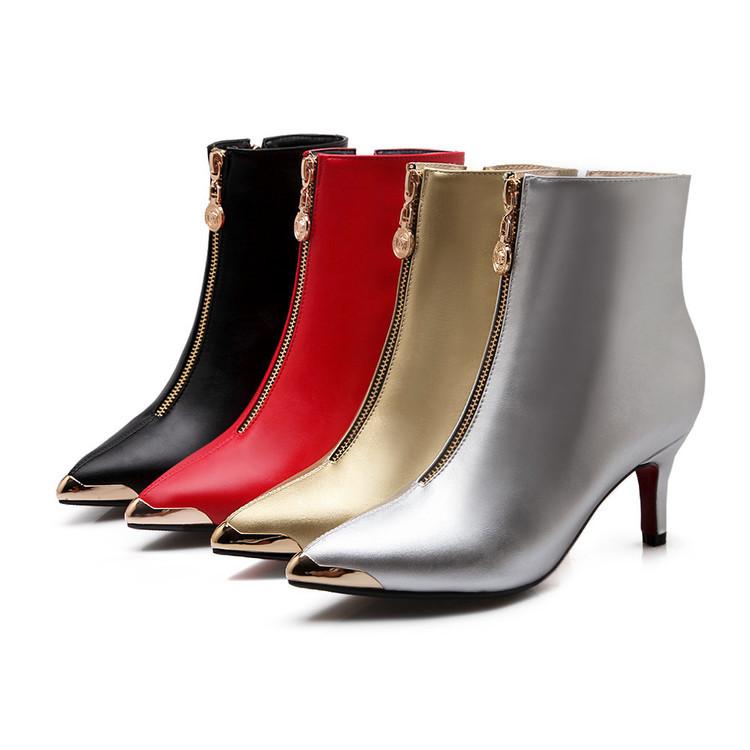 

Новые модные короткие ботинки с металлическим острым носком на тонком каблуке и среднем каблуке