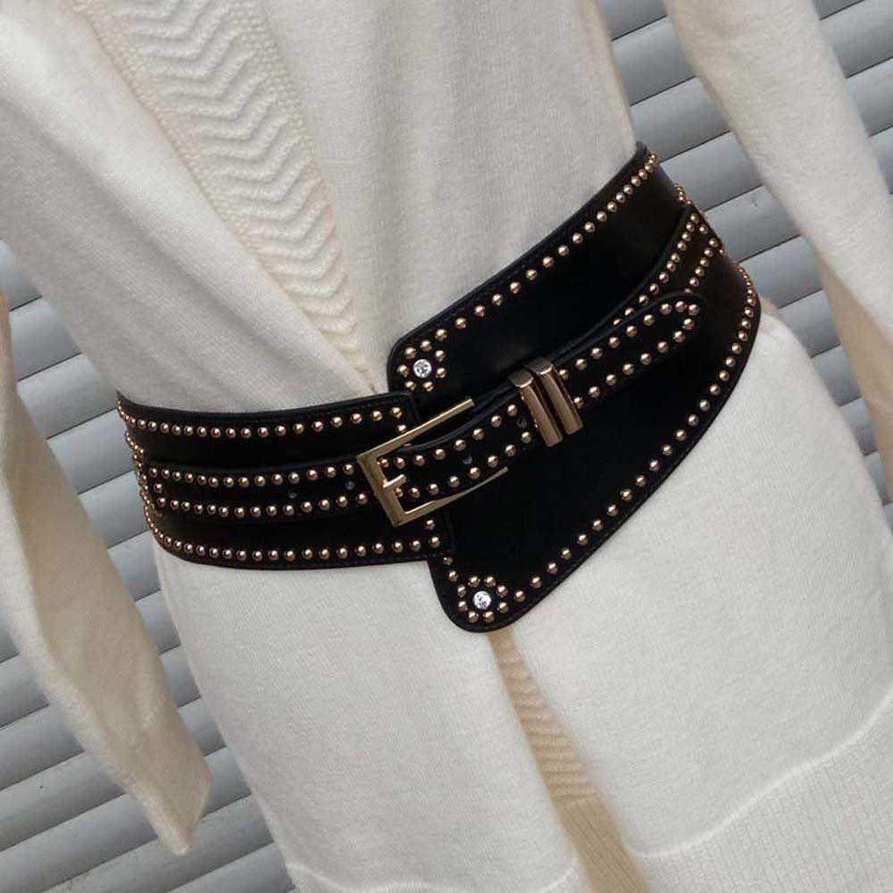 Personalized Design Rivet Wide Waistbands Adjustable Irregular Leather Belt Skirt Accessories