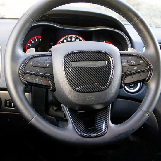 Carbon Fiber Style Interior Steering Wheel Cover Trim Bezels for Dodge Charger