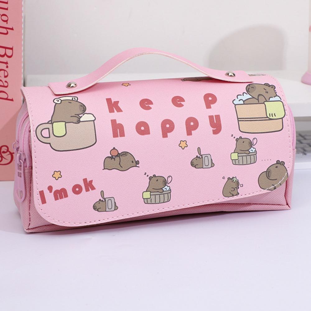 

Dirt Resistant Capybara Pen Bag Multi-layer Large Capacity Pencil Bag Stationery Storage розовый