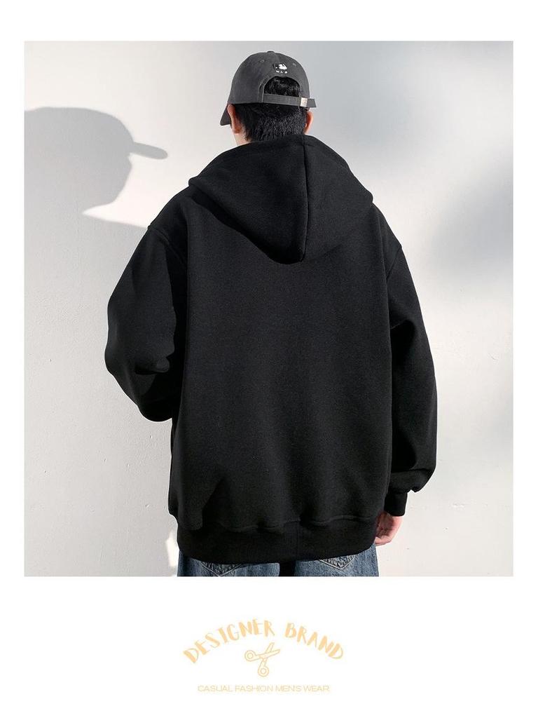 Men's Autumn/Winter 2025 Fleece-Lined Hooded Cardigan Sweatshirt, Heavyweight Casual Jacket for Teen Boys.