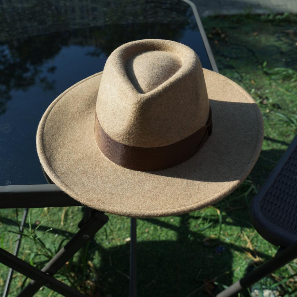 French Korean Tibetan Mocha Color Wide-Brimmed Woolen Top Hat For Men And Women Autumn And Winter British Retro Versatile Felt Hat Tide