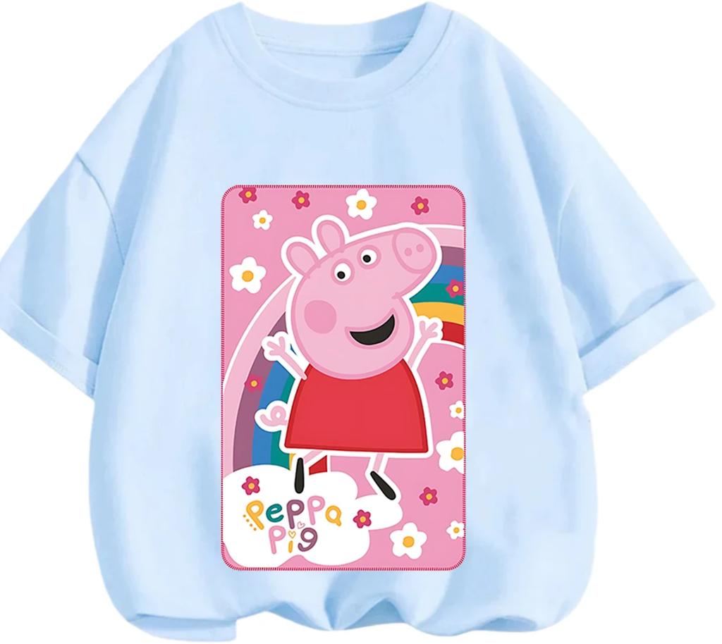 New Design Kids Tee Cute Cartoon Print Summer Casual Crew Neck Street Wear Peppa Pig Boys Girls 3 14