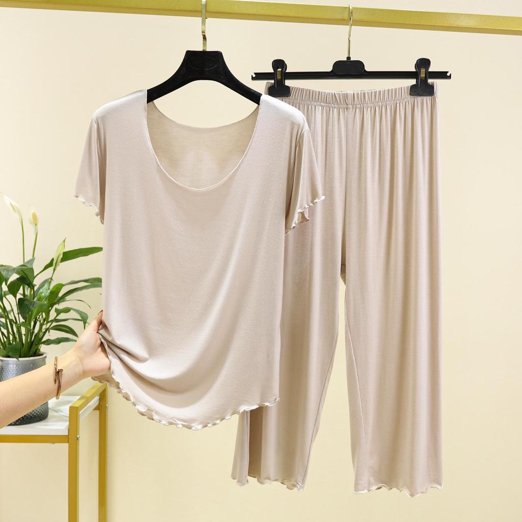 Modal-Pyjama-Set für Damen: Sommerliches Kurzarm-Top und kurze Hose, lockere Passform, große Größen, geeignet für den Außenbereich