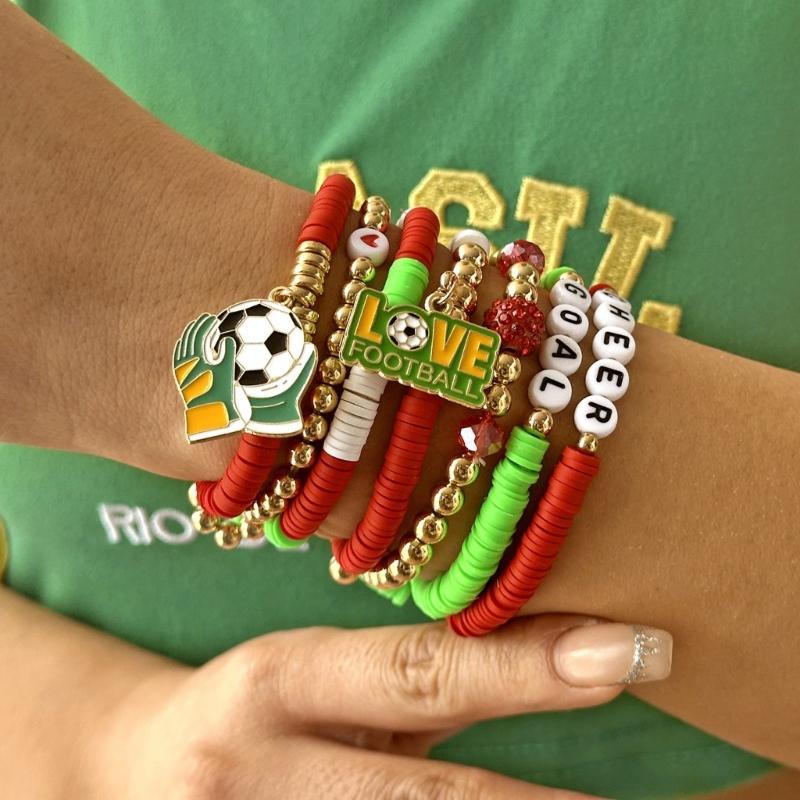 Soccer Themed Bracelets With Football Charm For Women And Men Elastic Adjustable Wristbands For Fan