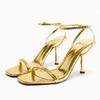 Gold Metallic Square Toe Sandals Women High Heels Sexy Stiletto Ankle Strap Party Wedding Shoes  Summer Dress Pumps