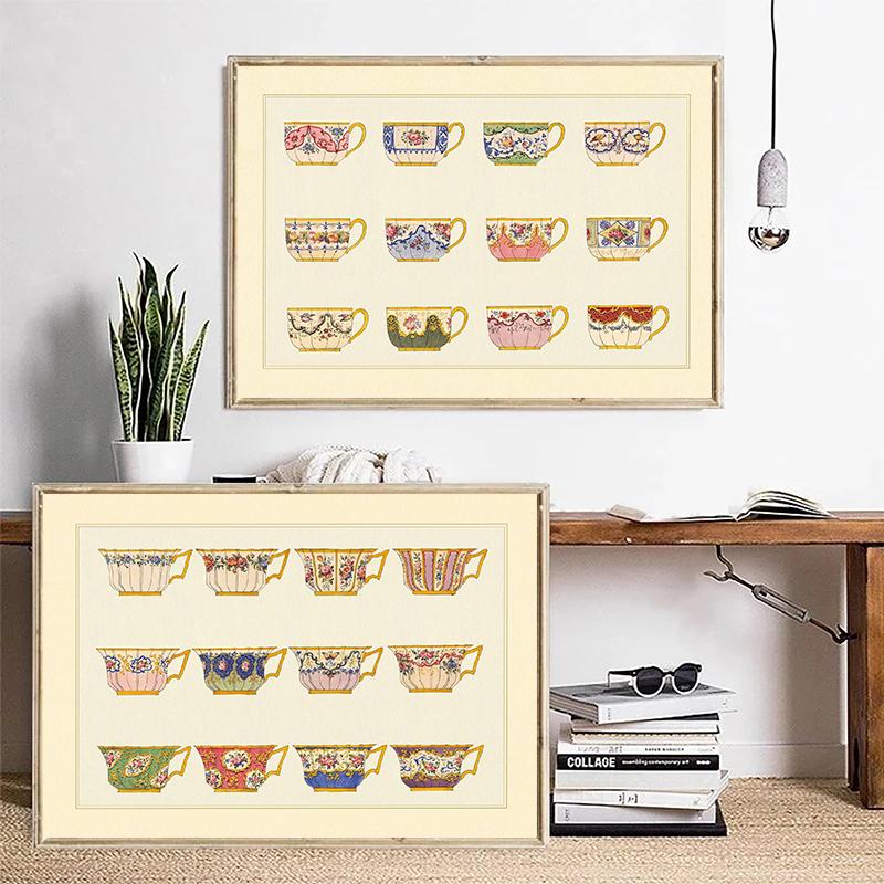 Vintage Teetassen Teekannen Teesets Feines Porzellan Kunstwerke Poster Drucke Leinwandgemälde Wandkunst Bild Wohnzimmer Heimdekor