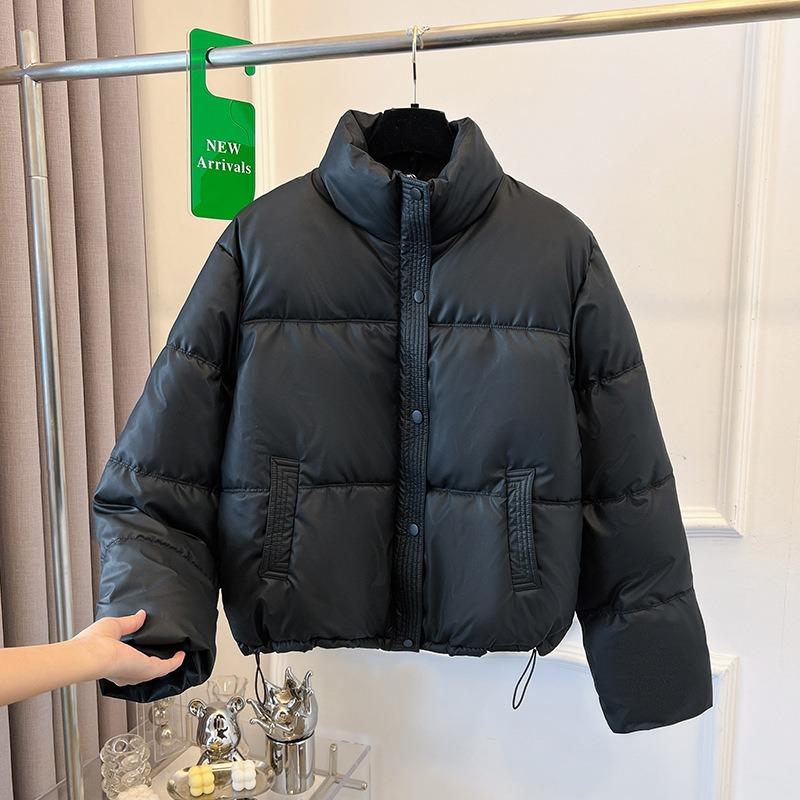 

Короткий воротник-стойка, маленькая пуховая хлопковая одежда, женская простая свободная версия, куртка на молнии, хлебная куртка, однотонная M чёрный