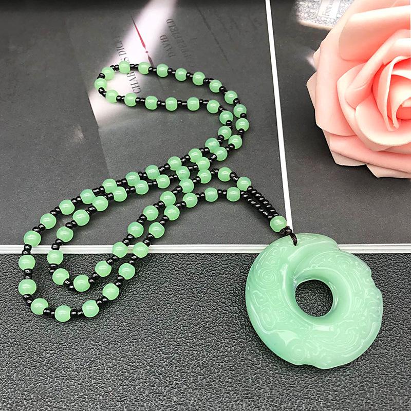 Retro Double-sided Twisting Chain Glass Men's and Women's Imitation Jade Pendant Reincarnation Necklace Fashionable