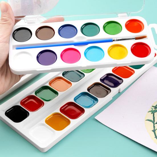Boxed Watercolor Paint Set Water Soluble Pigments Set with Brush Portable Watercolor Palette