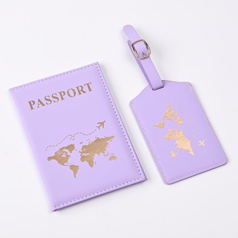 2024 Trendy PU Map Passport Protector & Luggage Tag Set