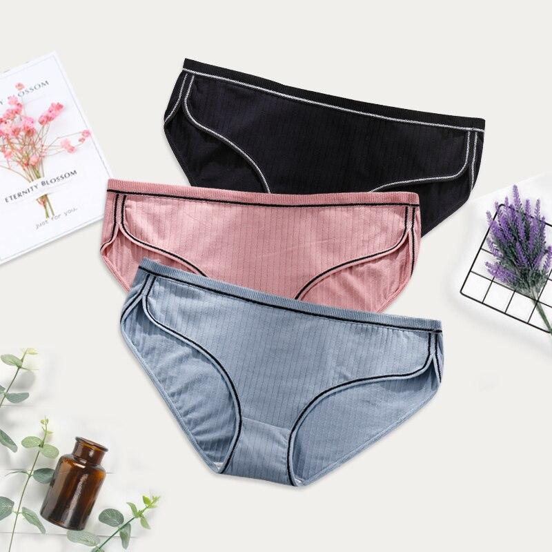 3 buc/pachet Slip femei din bumbac Lenjerie intima Culoare uni Chiloți moale cu talie medie Plus Size