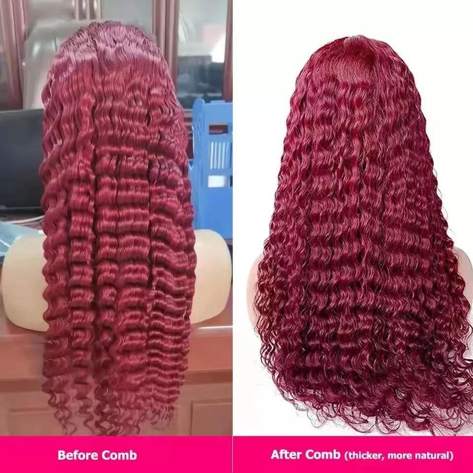 Hot-selling Long Curly Hair Front Lace Wig Africa Best-selling Small Curly Hair Burgundy Spot