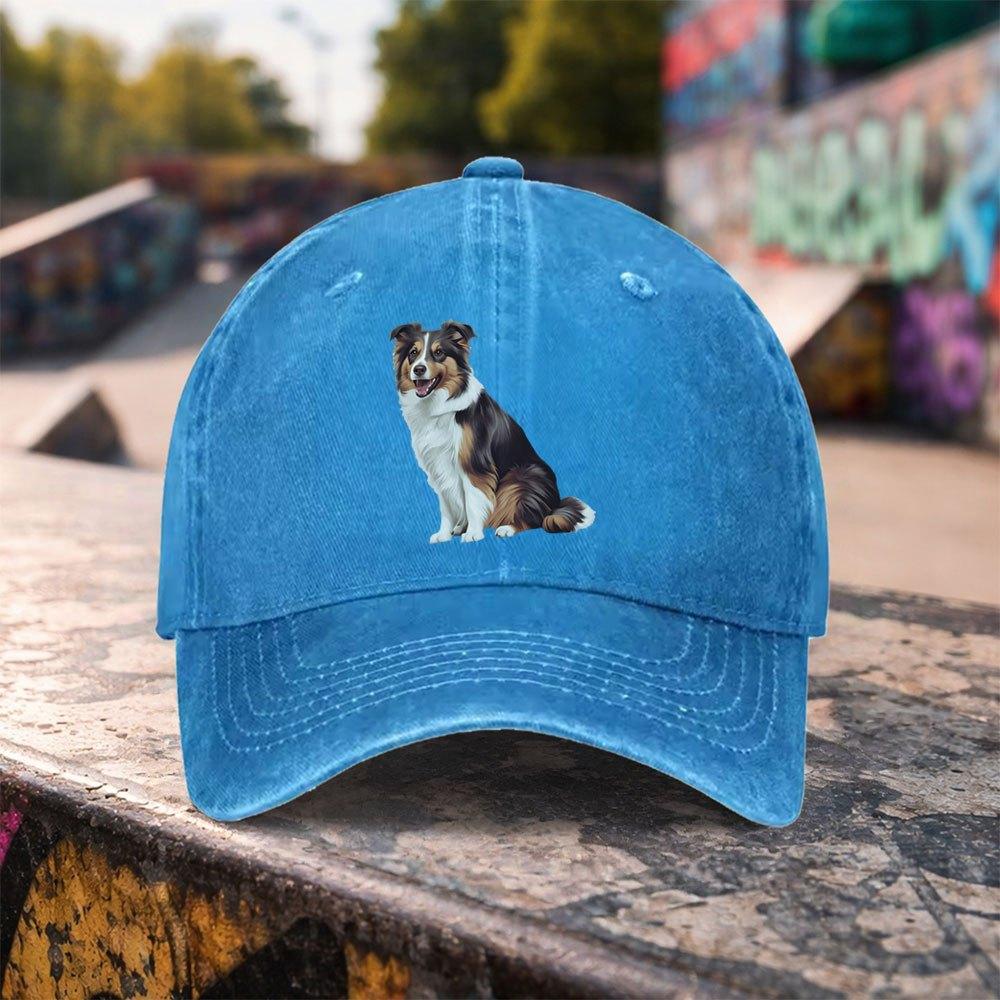 pc Casual Fashion Australian Shepherd Print Washed Baseball Cap Premium Versatile Outdoor Accessory Unisex Duckbill Hat Suitabl