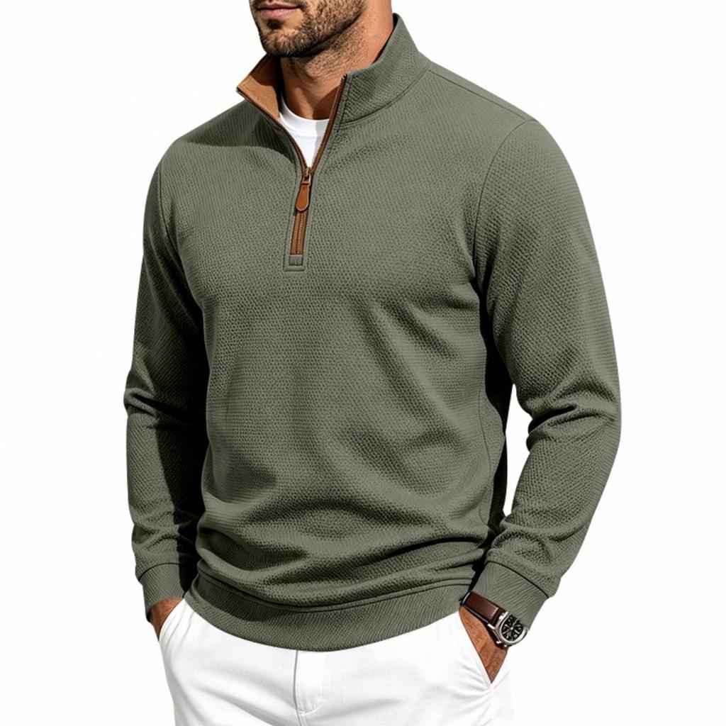Men's Heavy Weight Knit Zip Up Sweatshirt with Stand Collar Loose Fit Thermal for Casual Wear