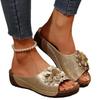 Women's Floral One Band Wedge Slide Slippers, Open Toe Plus Size Lightweight Casual Outdoor Beach Daily Footwear