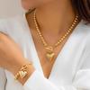 Ingemark 2Pcs/Set Luxury Gold Color Beads Heart Pendant Necklace Bracelet for Women Vintage OT Buckle Choker Party Jewelry Suit