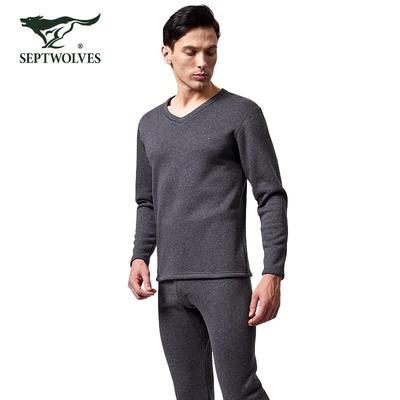 Septwolves Men's V-Neck Wool Blend Thermal Underwear Set