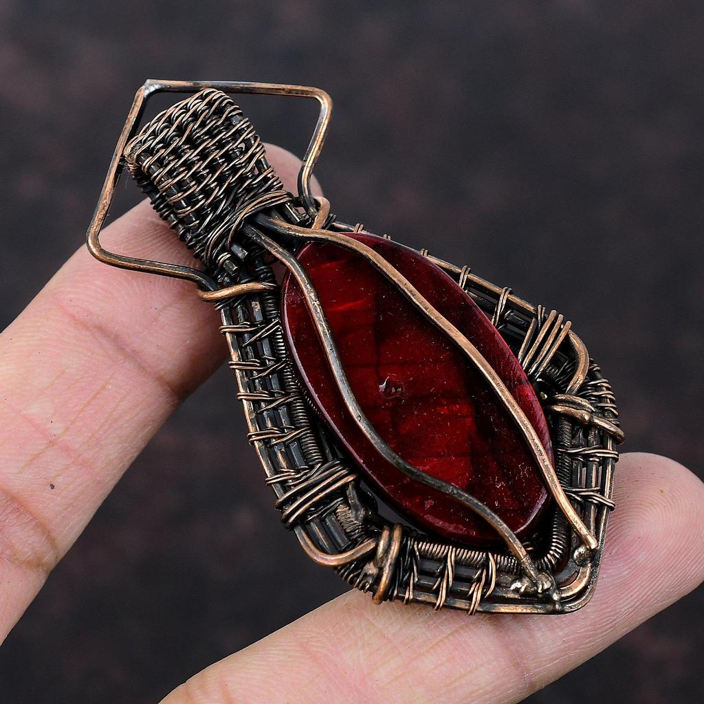 Red Fire Labradorite Pendant Copper Wire Wrapped Pendant Natural Gemstone Pendant Handmade Jewelry Copper Wire Wrap Jewelry Pendant For Gift