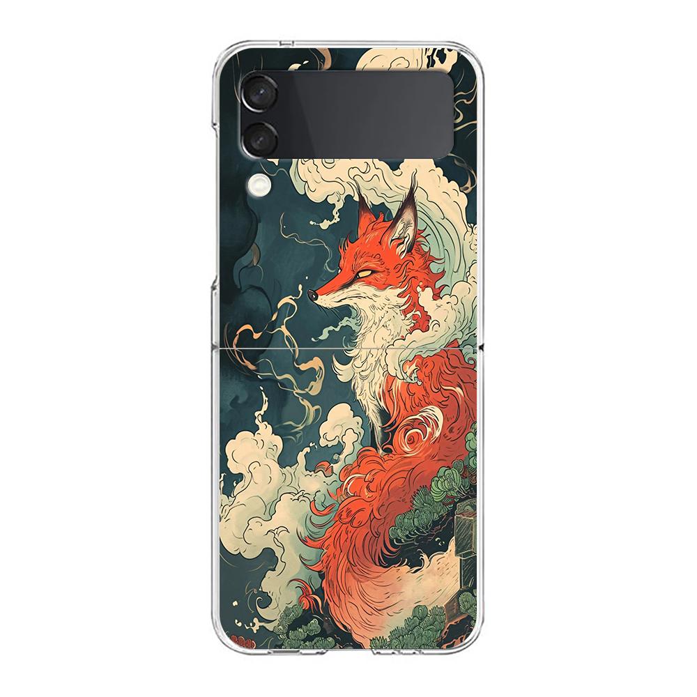 Transparent Phone Case For Samsung Galaxy Z Flip 3 4 5 6 7 Hard Folding PC Z Flip3 Flip4 Cover Japanese Style Art Japan