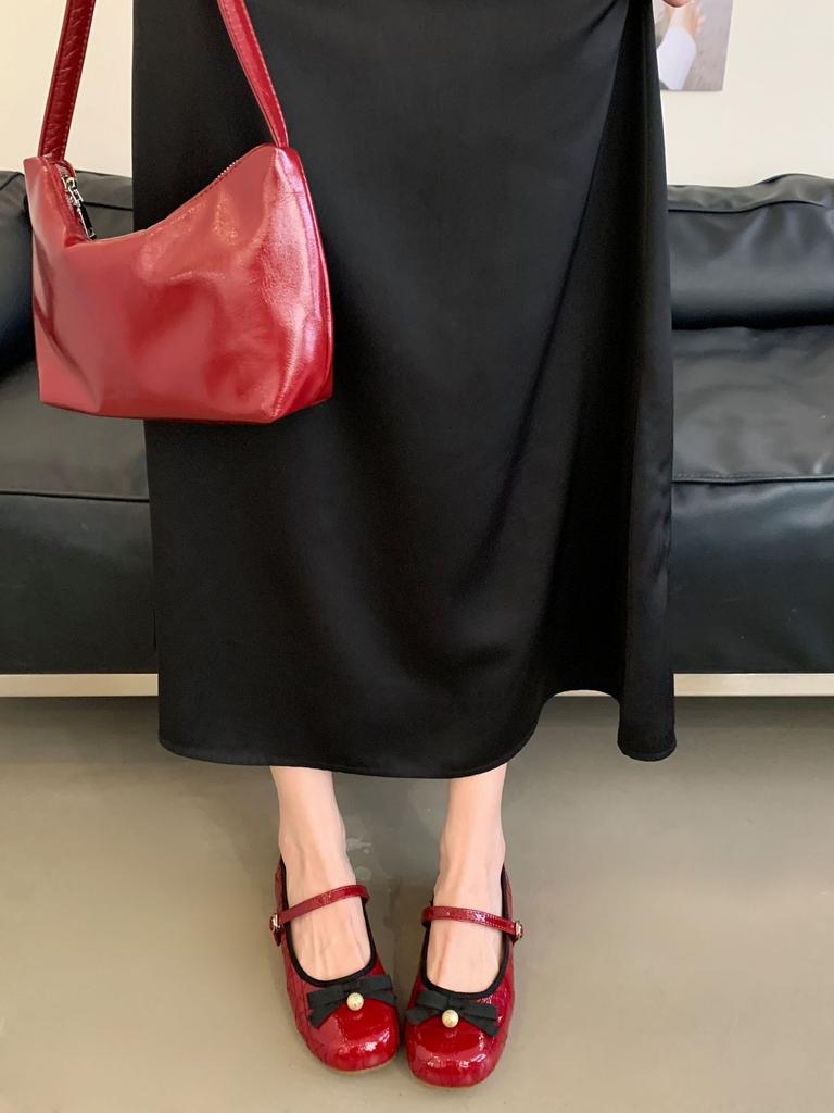 High-heeled Mary Jane Shoes Women's 2025 New Niche Design Sense Late Evening Wind Rhombus Bow Round Head Thick Heel Single Shoes