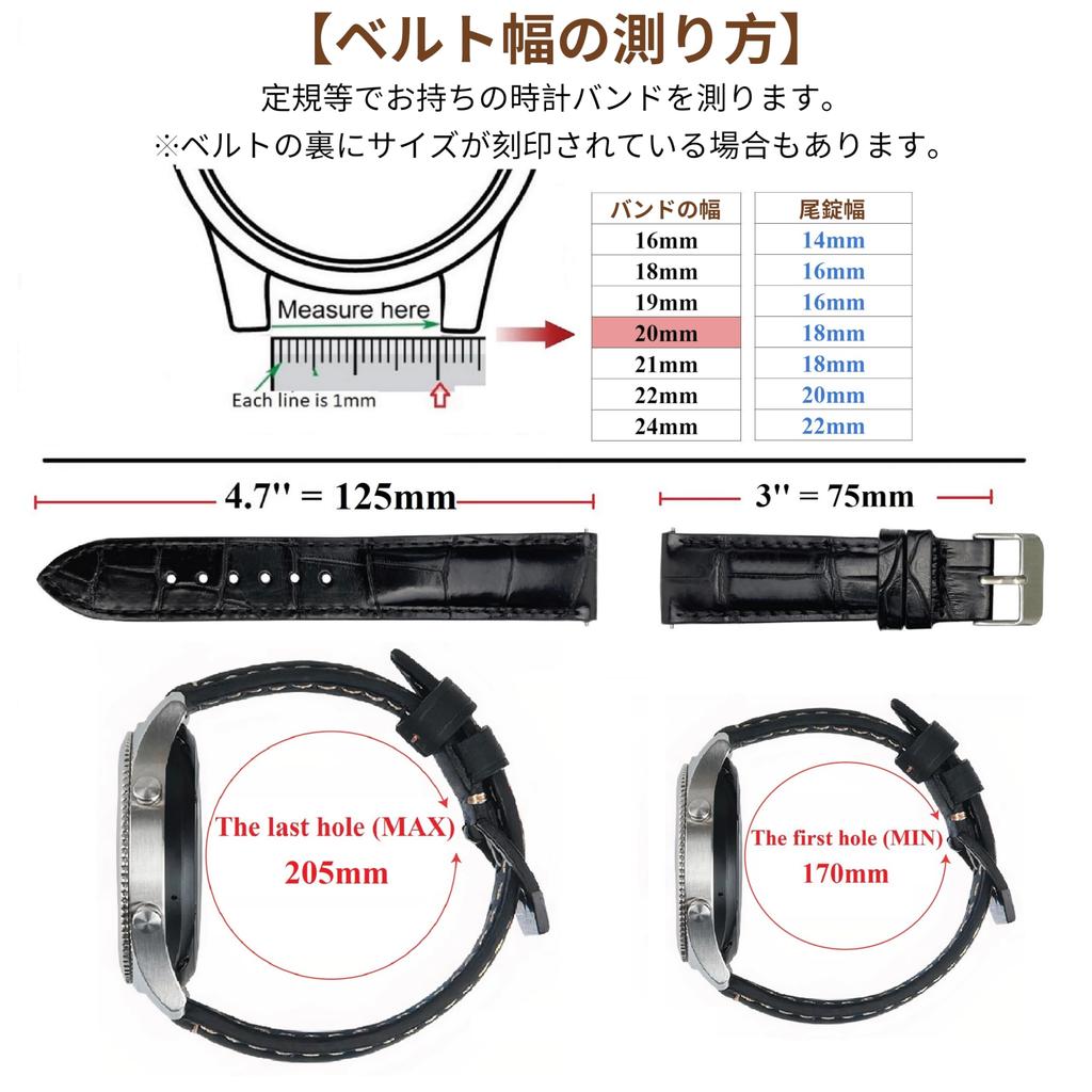 Vinacreations 20mm Black Crocodile Watch Band with Quick Release Spring Alligator Replacement Watch Strap with Wrist Quick Bars, Men's Buckle, Change,