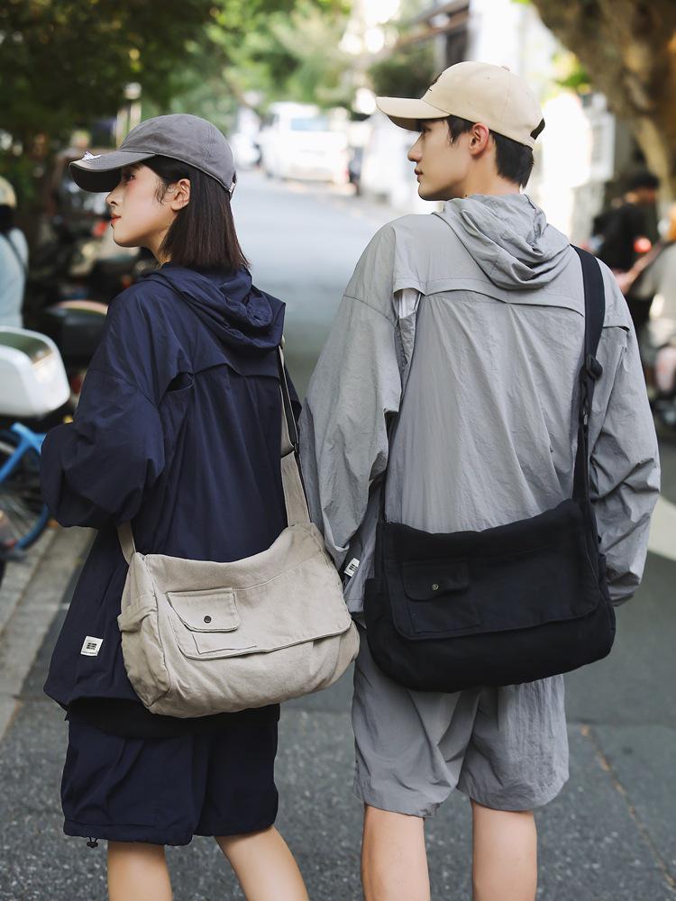 Plátěná crossbody taška v japonském stylu - Unisex ležérní jednoramenná messenger taška pro studenty