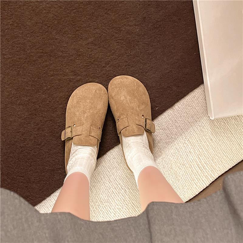 Round head one pedal versatile flat bottom spring and autumn Birkenstock shoes bag head half slippers lazy wind