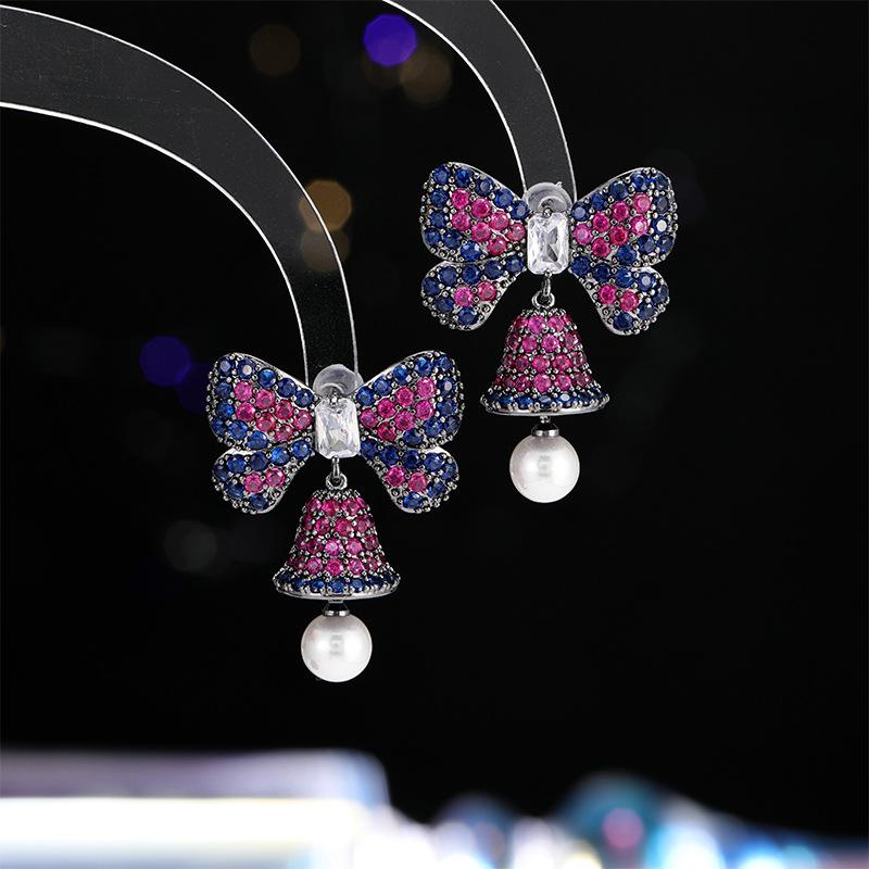 

Серьги с рождественской атмосферой, женские, легкие, роскошные, высокого класса, изысканные, циркониевые, серебряные, игольчатые серьги с бантом, в виде колокольчиков, жемчужные серьги