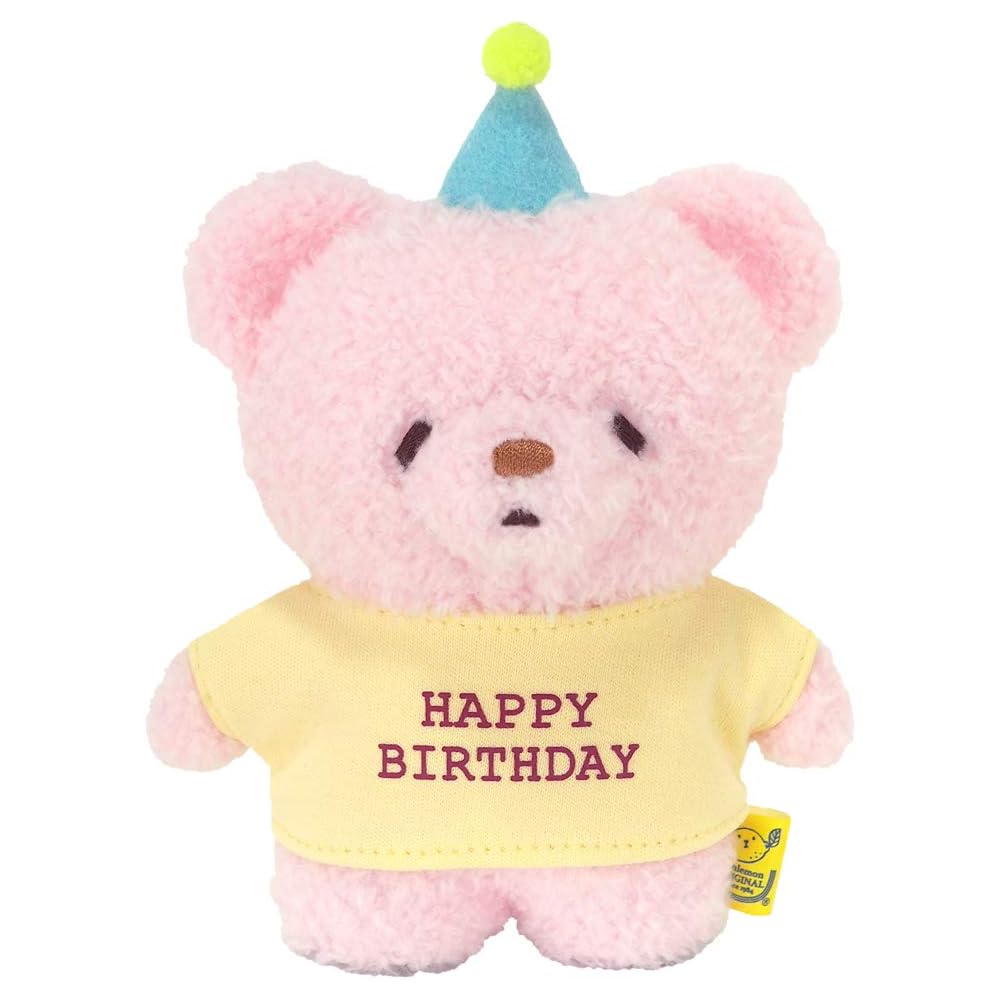Sun Lemon Fuwafuwa Tatton Birthday Bear Pink S 11.18x6.86x15.49cm Plush Toy Animal