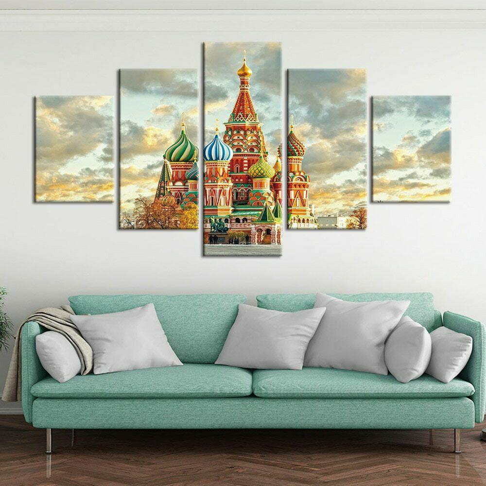 5Pcs St Basils Cathedral Moscow Russia Canvas Picture Wall Art Print 5 Panel Abstract Poster Home Decor Room Decor Modern