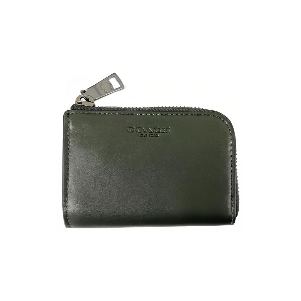 New COACH Card Case Refined Calfskin Card Holder, Wallet Unisex Green CD795G-QBRFT