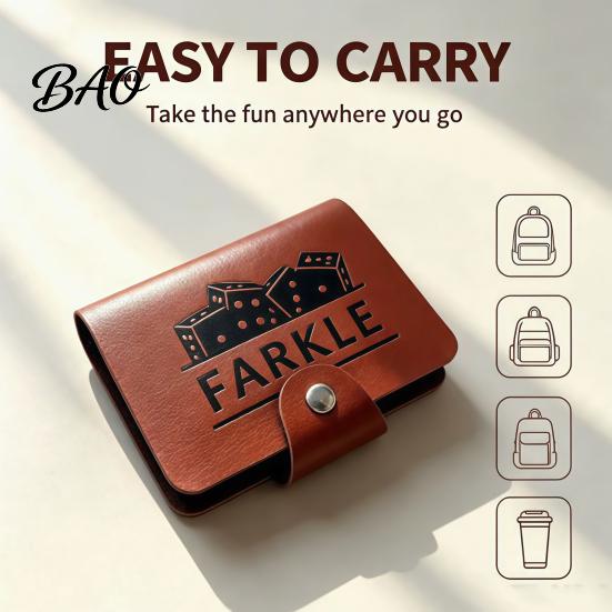 Family Night Dice Game Farkle Board Game, with Faux Leather Case, 6 Dices, Wooden Portable Scoreboard, Tabletop for Travel Party Retro