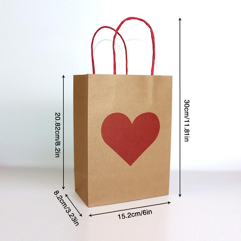10Pcs/Set Shopping Tote Bag DIY Red Heart Anniversary Party Decor Gift Packing Bags Wedding with Tag Kraft Paper Valentine's Day