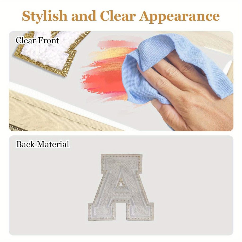Small Clear Personalized Initial Letter Makeup Bag, A-Z Chenille Patch Preppy Nylon Cosmetic Bag With Zipper, TSA Approved