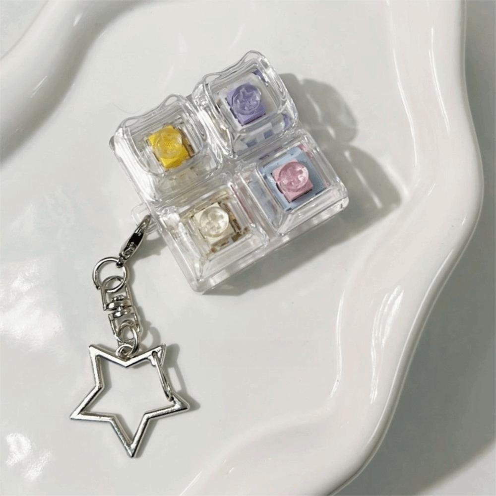 Stress Relief Fidget Keychain Toy 4-Keys Fidget Clicker Keychain  Adults & Kids A