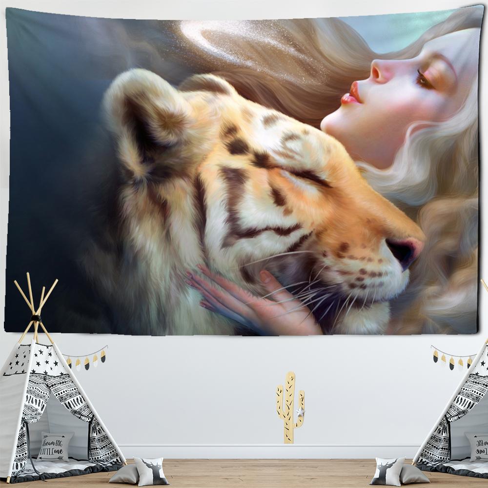 Beauty And Beast Tapestry Wall Hanging Primitive Forest Harmonious Natural Scenery Bohemian Hippie Beautiful Bedroom Decor