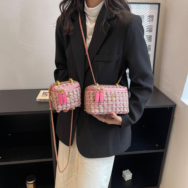 Strukturierte kleine Tasche Damen 2025 neu trendige Mode gestrickte Kette Umhängetasche Mini Bucket Bag