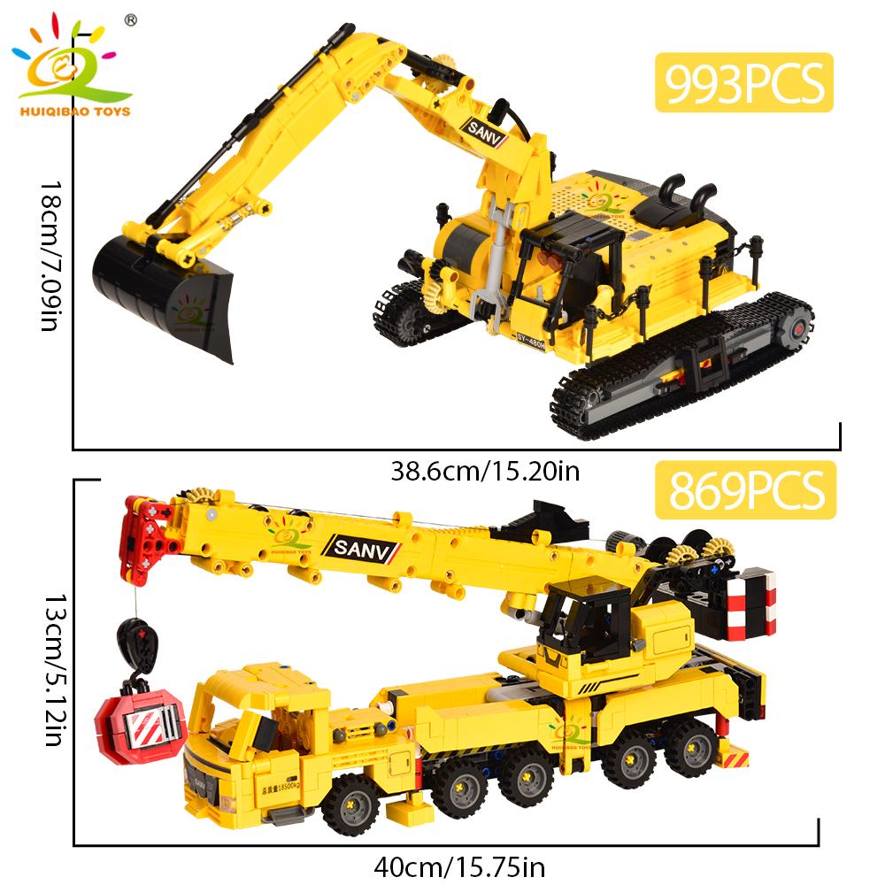 HUIQIBAO MOC Engineering Excavator Crane Truck Building Blocks Vehicle Car Bricks City Construction Toys For Children Boys
