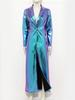 Ladies Shiny Metallic Trench Coat Turn-down Collar One Button Ankle Length Long Coat for Street Club Party Daily