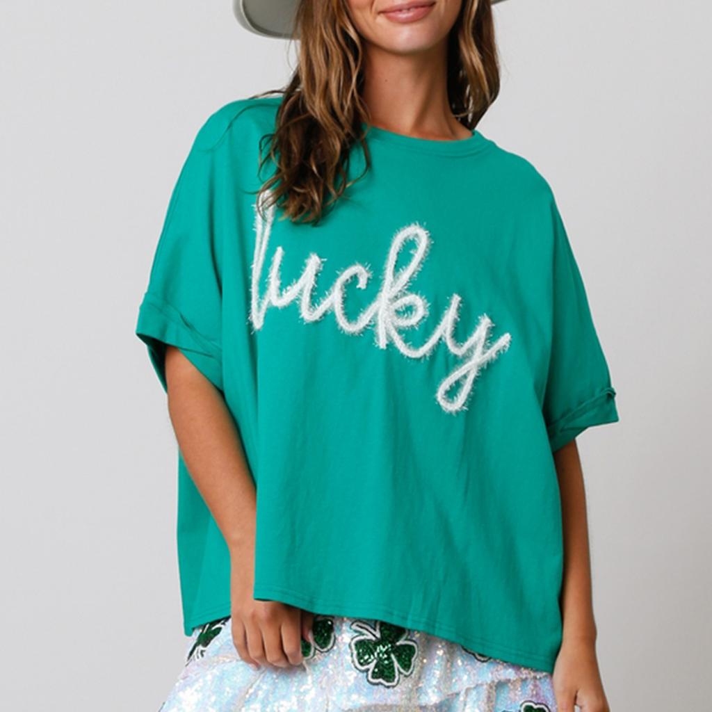 Women's Irish Tops Fashion Letter Patchwork Print Short Sleeve Round Neck T-Shirts Blouses Aesthetic Clothes