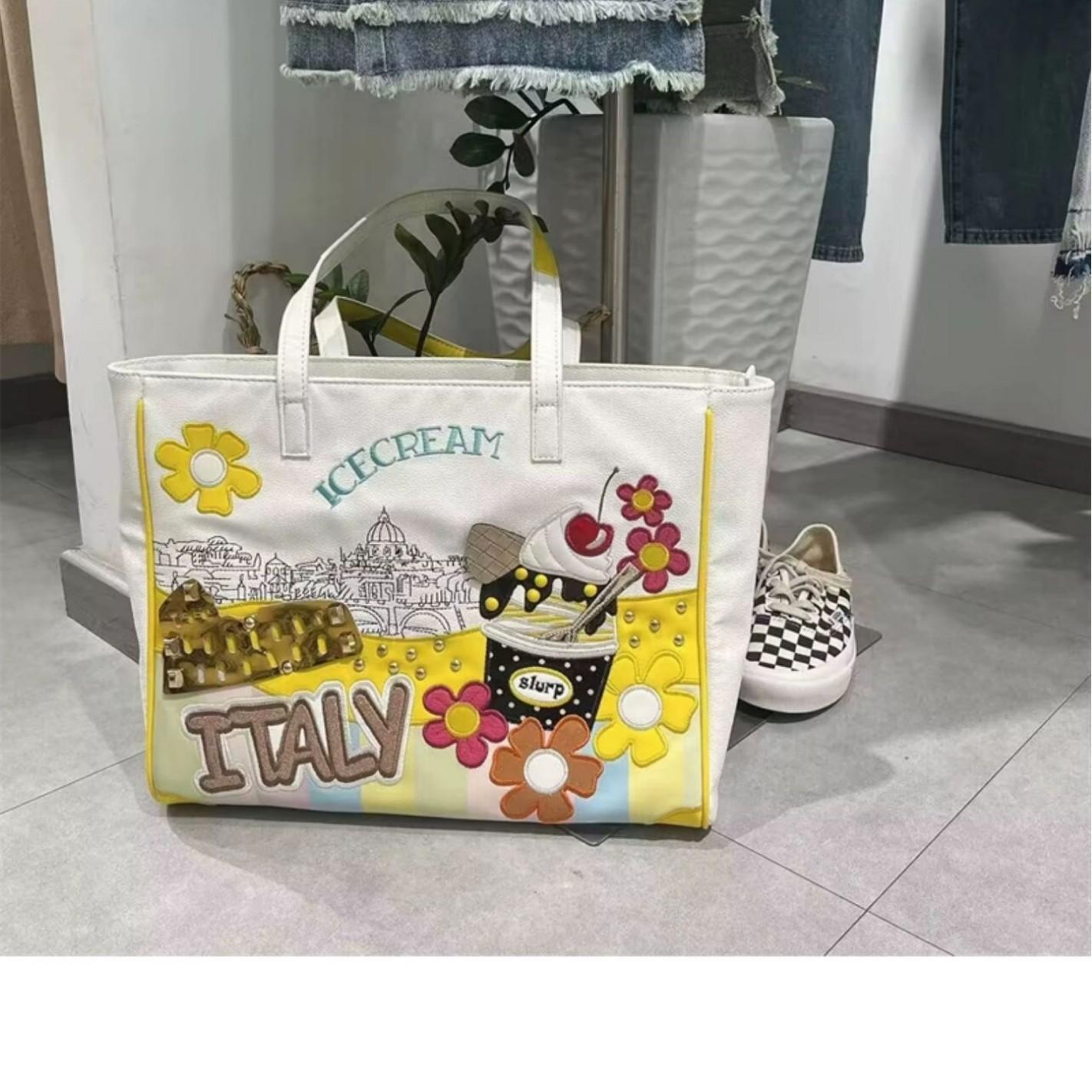 Niche Designer Bag Women S Color Matching Embroidery Shoulder Bag Large Capacity Tote Bag Women белый 8680₽