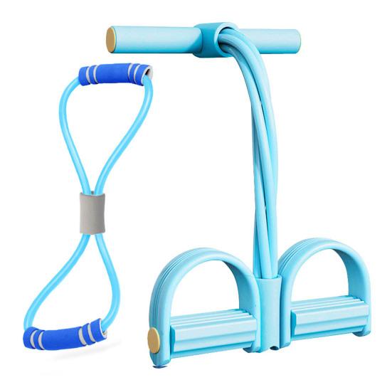 Extensor de gleznă cu pedale cu 6 tuburi, bandă de rezistență Figura 8, elastic pentru yoga, coardă de tragere pentru abdomene cu mâner, bărbați femei, tensioner cu pedale, aparat de exerciții, echipament de antrenament