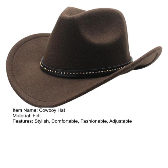 Vestlig Cowboyhatt for Menn Kvinner Filt Bredbremmet Cowgirlhatt med Sølvperler Rull opp Fedora-hatt for Wild West Kostymefest Halloween Cosplay